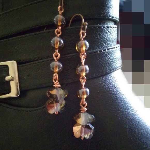 Handmade Sexy Boho Dangle Earrings! Beautiful Whiskey, Cognac + Copper Tones - Picture 1 of 9